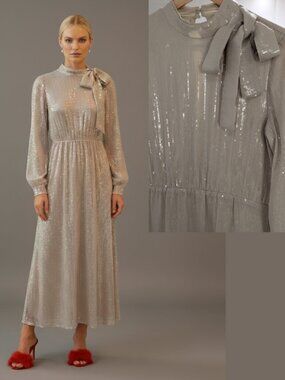 Elegant Champagne Sequin Maxi Dress Long Sleeve Premium Style